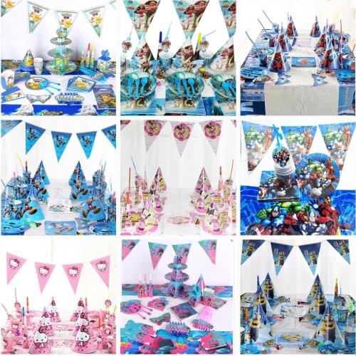 82pc Kids Birthday Party Supplies Superhero Mickey Minnie Spiderman Party Supplies Disposable Tableware Favors