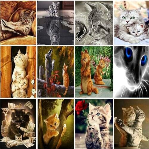 LUOVIZEM DIY 5D Diamond Painting Cute Cat Embroidery Full Square/Round Drill Painting Animal Pattern Home Decor