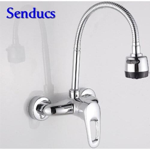 Free shipping 2017 hot sale solid brass kitchen sink tap with wall mounted kitchen mixer tap by chrome kitchen water mixer tap