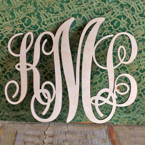 Wood Monogram Letters, Unfinished Wooden Monogram,Entwine Letter, Script Wood Monogram,sign wood,wedding decoration