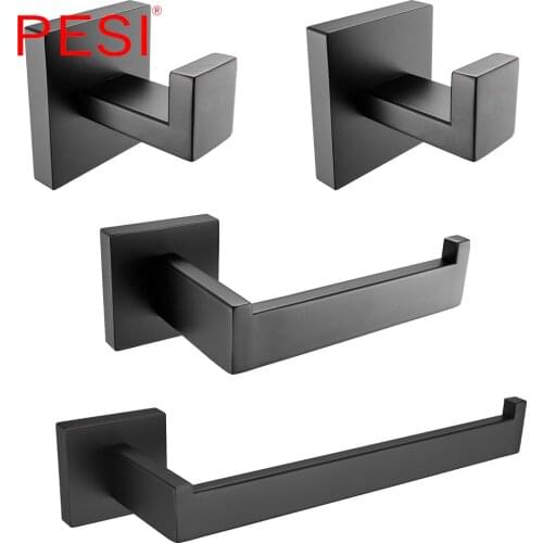 Toilet Paper Tissue Holder Bathroom Accessories Luxury Robe Coat Hook Towel Ring Rack Bar Shelf Hardware Set ,Matte Black