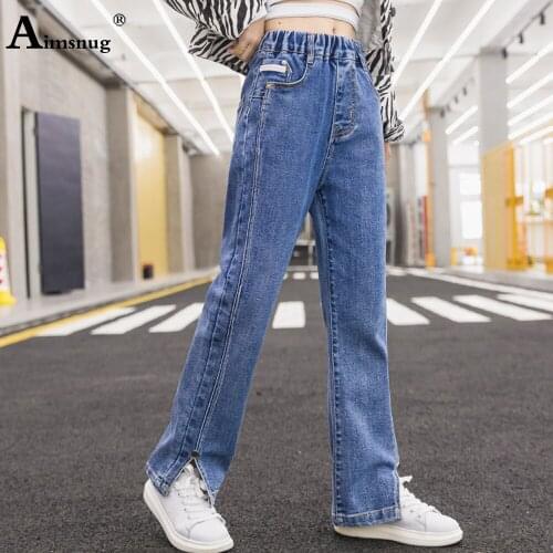 Children Jeans Demin Pants Streetwear Blue Demin Kids Clothing 2021 Autumn Fashion Pocket Design Trousers GirlsJeans Pantalon