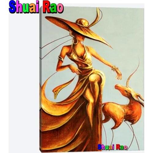 Fantasy Hat Graceful Woman Deer DIY Diamond Painting 3d puzzle Full Square/Round Painting CrossStitch Rhinestones Mosaic Gift