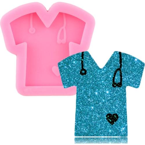 Glossy Grippy T-Shirt Silicone Mold Doctor Shirt Epoxy Resin Craft Keychain Molds Pendant Charms Necklace Making Jewelry Mould