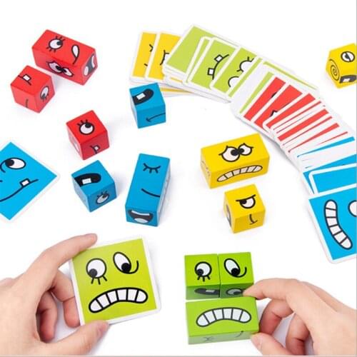 New Montessori Expression Puzzle Face Change Cube Building Blocks Toys Early Learning Educational Match Toy For Children Gift