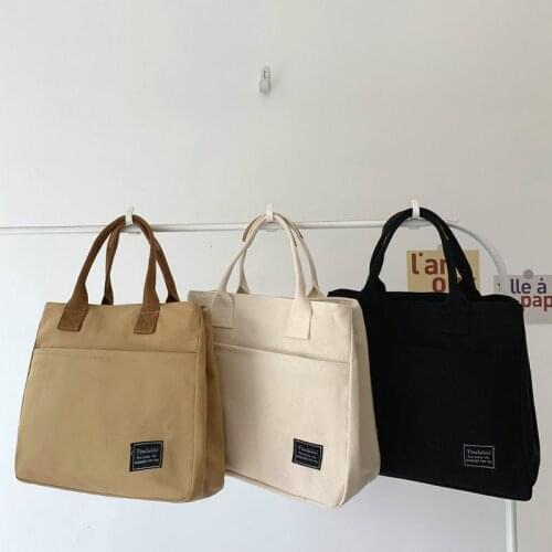 Canvas Shoulder Bag Korean Fashion Large-capacity Tote Handbag Women Simple Solid Color