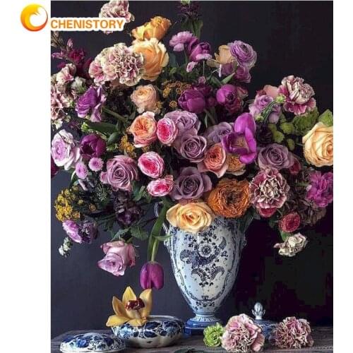 CHENISTORY Painting By Numbers Flower Oil Picture On Canvas Acrylic Paints Adults With Framework Coloring By Number Home Decor