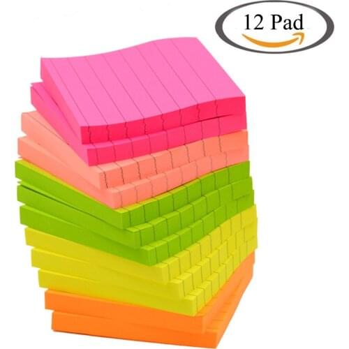 XRHYY Sticky Notes, Memo Self-Stick Notes, Lined ,3X3 Inches 80 Sheets/Pad 12 Pad/Pack, 5 Colors