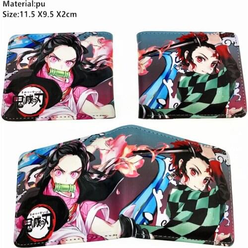 Anime Demon Slayer Leather Wallet Law Boys Girls Short Coin Pocket Pu Bifold Zipper Photo Card Holder Layers Purse Gift