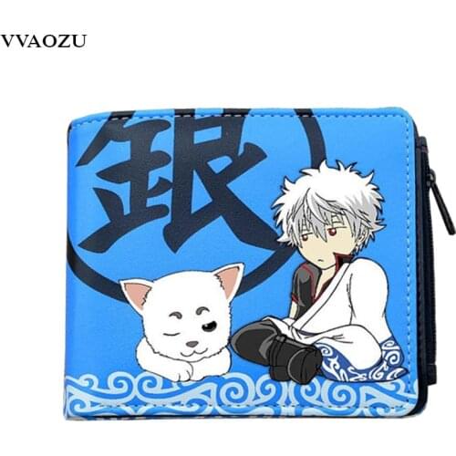Anime Sakata Gintoki PU Wallet Anime Gintama Short Style Credit Cards Purse Zipper Coin Wallets Card Holders