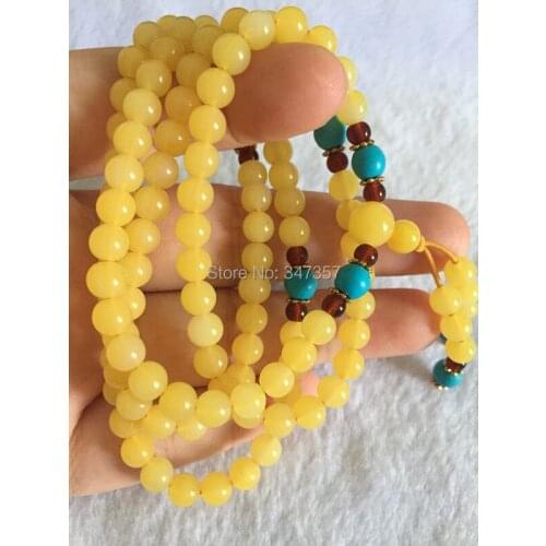 Beautiful Buddhism 8mm* 108 Prayer Beads Elastic Thread Yellow Color Resin Materials Rosary for Pray and Meditation