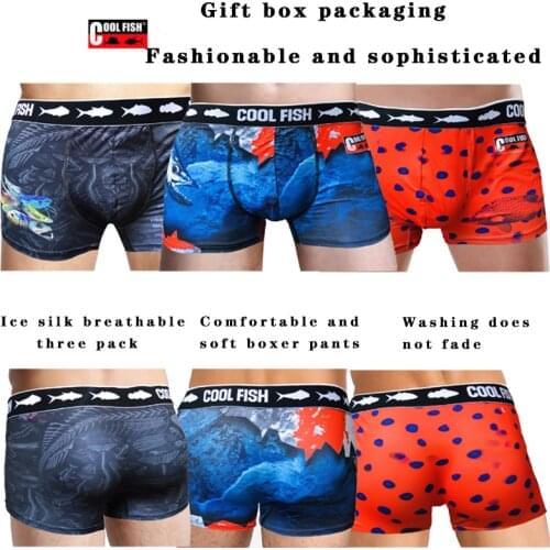 COOLFISH Mens Underwear Mens Boxer Shorts Ice Silk Breathable Personality Tide Boxer Shorts Head Boys Shorts Fishing