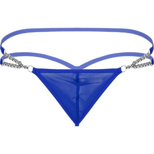 Mens Lingerie Thongs Underwear Low Waist Beaded Elastic Waistband T-back Thongs See-through Mesh Bulge Pouch G-string Underwear