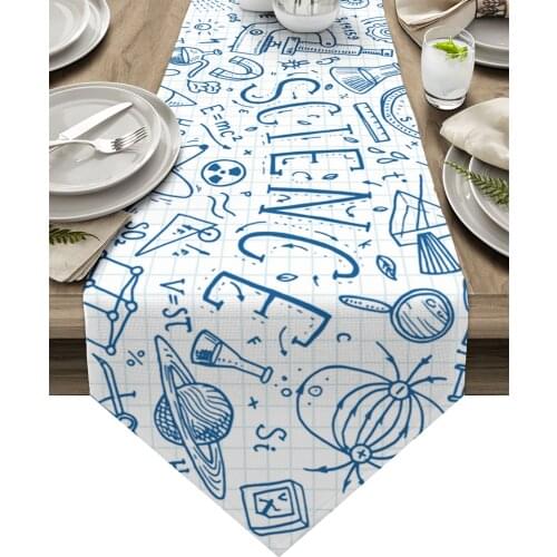 Science Rocket Microscope Planet Table Runner Luxury Dining Table Decor Tablecloth Table Runner for Wedding Party