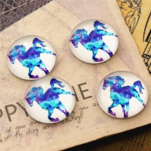 New Fashion 20pcs 12mm Blue Horse Handmade Photo Glass Cabochons Pattern Domed Jewelry Accessories Supplies-E1-21