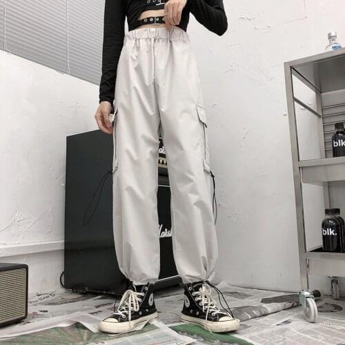 GOOHOJIO 2020 New High Waist Oversized Trousers Women Solid Color White Harajuku Pants Women Autumn Fashion Cargo Pants Women