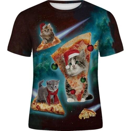 New Products 3D Printing Fashion New Mens T-shirt Pizza Cat Hip Hop Novelty Pattern Casual O-neck Mens Short Sleeve