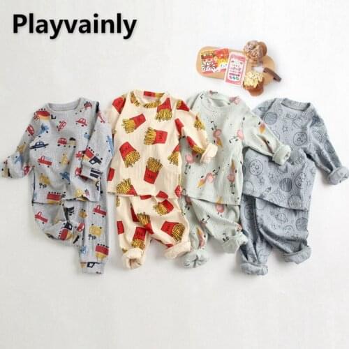 2021 Japense Style New Autumn Kids Girls Boys Pajamas 2-pcs Sets Cartoon Top + Pants Homewear Suit Baby Newborn Clothes E2065