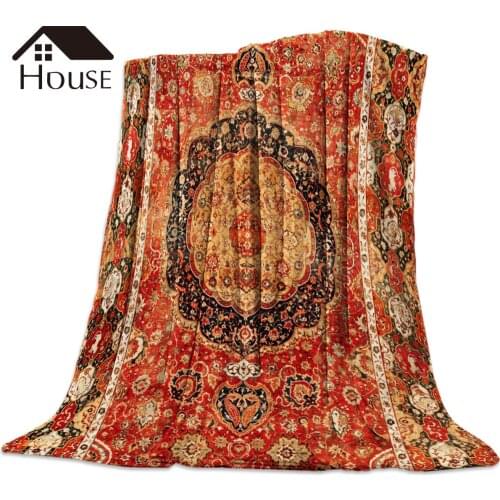 Seley 16th Century Antique Persian Printed Nap Blanket Soft Comfortable Velvet Plush Flower Blankets Warm Sofa Bed Sheets