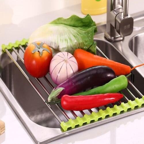 Foldable Dish Drying Rack Multi-Use Kitchen Silicone Drainer Over Sink Fruit Vegetable Meat Tray Drainer organizador de cocina