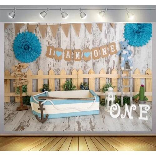 Smash Cake One Year First Birthday Party Photography Backdrop Indoor Decor Wood Boat Baby Background Photo Studio