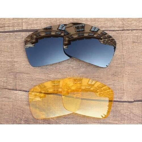 Vonxyz 2 Pairs Stealth Black & Yellow Polarized Replacement Lenses for-Oakley Oil Drum Frame