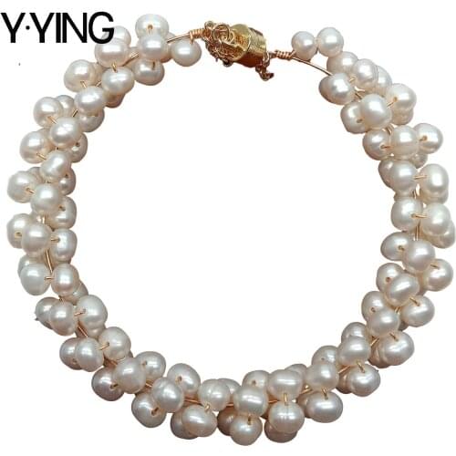 Y·YING natural Handmade Cultured White freshwater Pearl Bracelet magnet clasp luxury for women