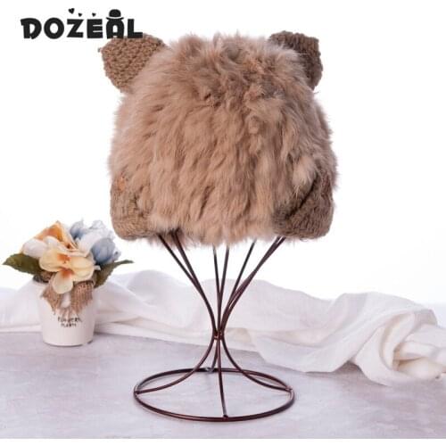 2020 Korean winter adult handmade hat fashion womens wool hat Big ball parent-child wool rabbit ear knitted hat hats for women