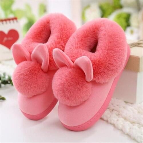 Female Autumn and Winter Cotton Slippers Faux Fur Rabbit Home Warm Thick Bottom Indoor Cotton Shoes 2020