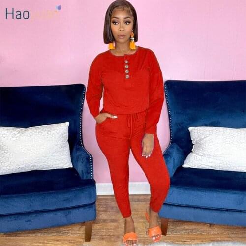 HAOYUAN Women Casual Jumpsuit Fitness Pants Long Sleeve Lace Up Rompers Fall Streetwear Clothing One Piece Tracksuit Outfits