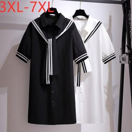 New 2021 Ladies Summer Plus Size Shirt Dress For Women Large Short Sleeve Loose Cotton Button Mini Dress 3XL 4XL 5XL 6XL 7XL