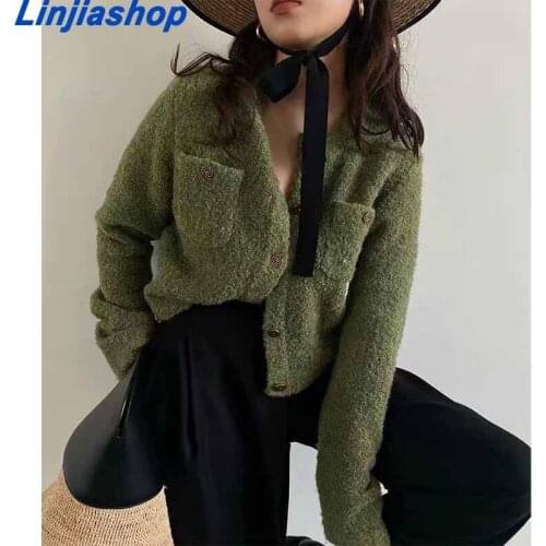 Women Thick Coat Solid New Long Sleeve Stand Collar Casual Style Designed Temperament Fashion Autumn Winter Cardigan