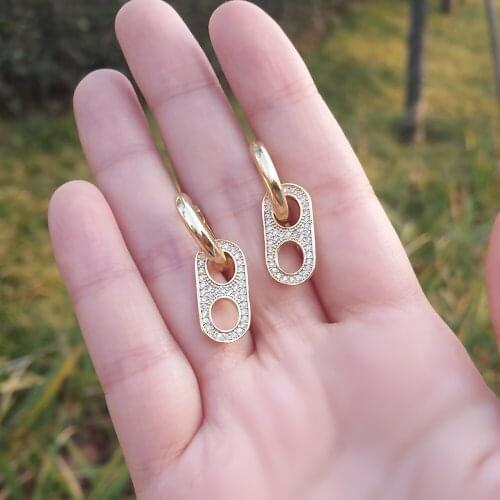 Gold Color Round Drop Earrings For Women Small Hoop Style Jewelry Cubic Zirconia Geometric Oval Dangle Earrings Party Gift