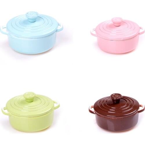 1:12 Accessories Dollhouse Miniature Kitchen Utensils Cooking Ware Play Kitchen Toy Pot Boiler Pan with Lid Doll house 15*25mm