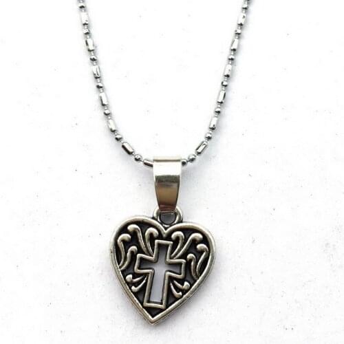 2pcs Filigree Heart Shaped Inner Cross Design Necklace For Christian Religious Jewelry
