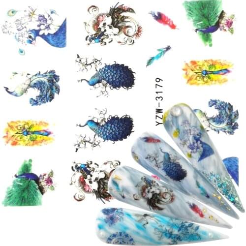 YWK 2020 New Arrival 1 PC Nail Art Peacock Animal Flower Water Design Tattoos Nail Sticker Decals for Beauty Manicure Tools