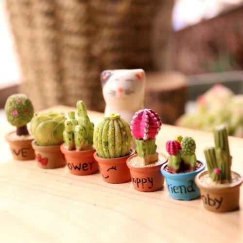 7PCS/Lots Cute Simulation Cactus Succulents Prickly Pear Potted Plant Micro Home Garden Office Desktop Landscape Decoration Toys