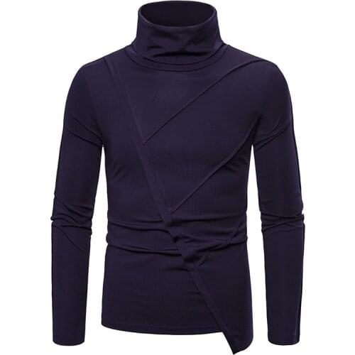 Irregular Mens Slim Fit Tshirt 2022 Autumn Winter New Turtleneck T Shirt Men Daily Casual Solid Color T-shirt Men Camisetas XXL