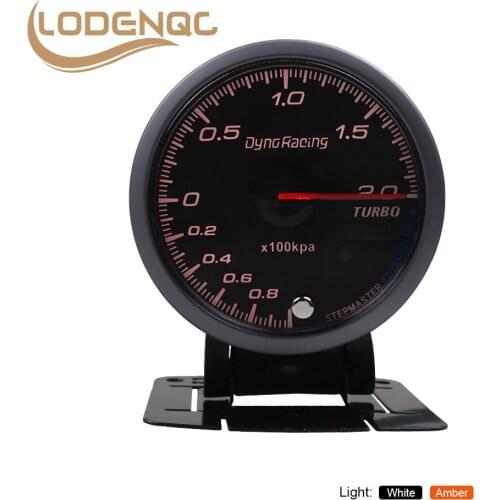 Lodenqc Car Meter 60MM Black Face Turbo Boost Gauge Amber/White Backlight 0-200 KPA With Peak Function