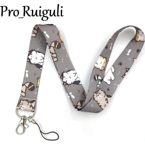 30pcs Cartoon cat Neck Strap Lanyard keychain Mobile Phone Strap ID Badge Holder Rope Key Chain Keyrings cosplay Accessory Gifts