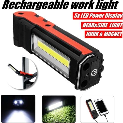 COB LED Flashlight Portable USB Rechargeable Working Light Magnetic Torch Lanterna Hanging Hook Lamp for Outdoor Camping