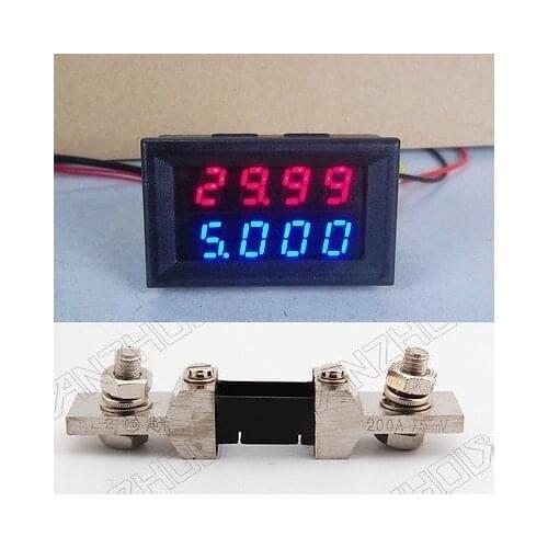 DC 0V-200V 200A) Dual LED Digital Voltmeter AmmeterRED/BLUE +200A SHUNT 12v 24v