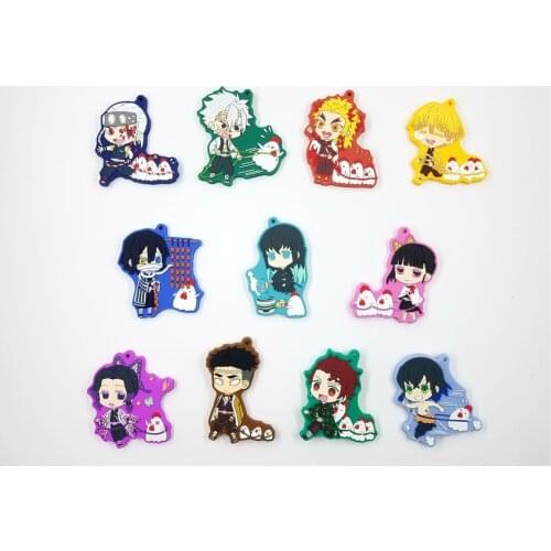 10pcs/lot Demon Slayer: Kimetsu no Yaiba original Japanese anime figure rubber mobile phone charms Key Chain Strap Keyring