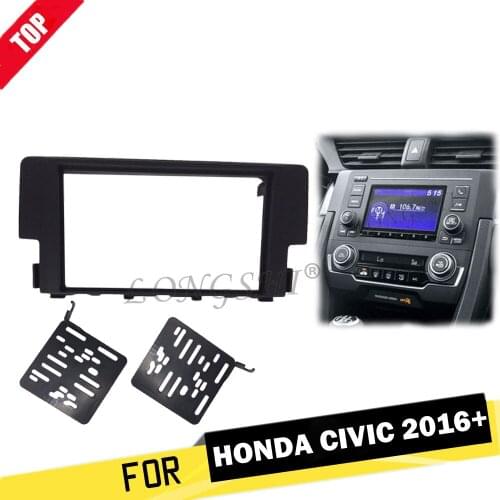 LONGSHI Double Din Fascia for Honda Civic 2016+ Radio DVD Stereo CD Panel Dash Mounting Installation Trim Kit Face Frame Bezel