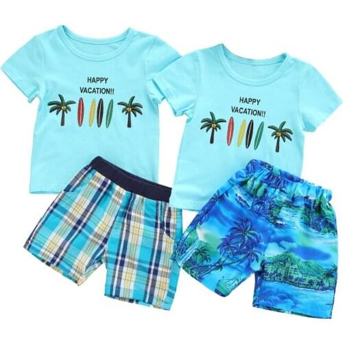 FOCUSNORM 1-6Y Summer Infant Kids Boys Beach Clothes Sets Short Sleeve Printed T Shirts Shorts 2pcs Outfits