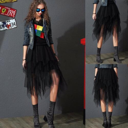 Hirigin Sexy Women Skirt 2020 Mesh Asymmetrical Pleated Skirt High Waist Elascity Kwaii Women Streetwear Fashion Skirts