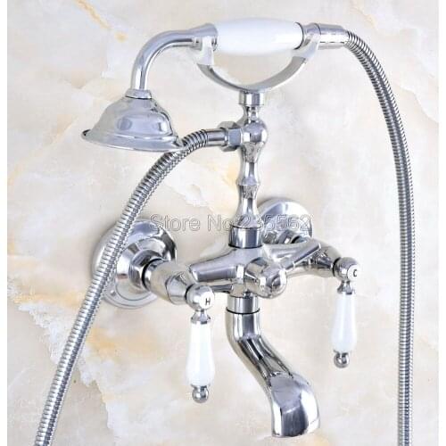 Chrome Brass Bathroom Tub Faucet W/Hand Shower Sprayer Clawfoot Mixer Tap Wall Mounted Ltf874