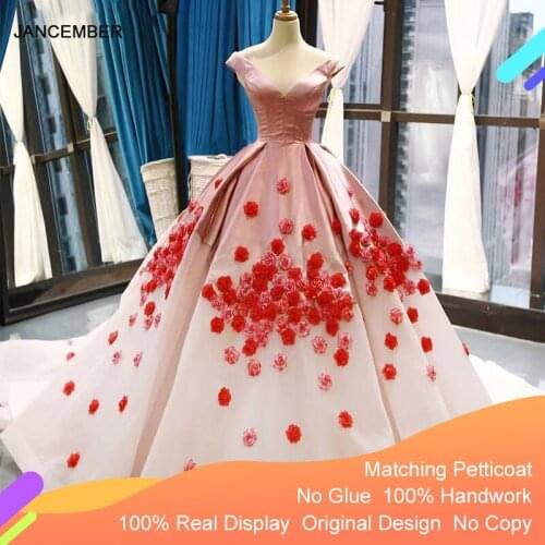 J66752 Jancember Pink And White Gradient Quinceanera Dresses 2020 Satin Off The Shoulder V-neck Flowers sukienki na studniówkę