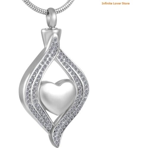 KLH8111 Cheap 20Pcs Hold Clear/Pink Crystal Teardrop Heart Crmation Necklace Stainless Steel Ashes Urn Necklace for Women