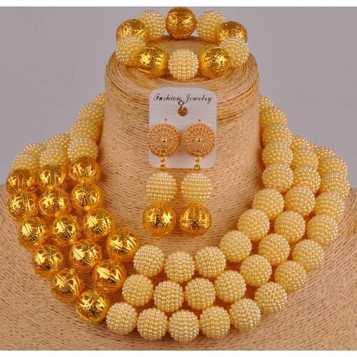Beige african beads jewelry set simulated pearl necklace nigerian traditional wedding set FZZ93